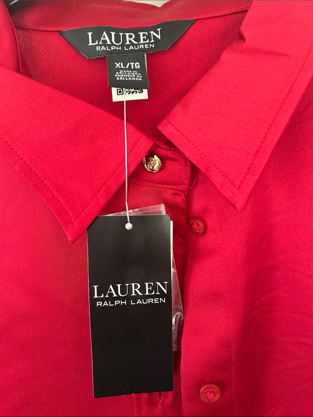 Lauren Ralph Lauren Women’s Red silk Button-Down Shirt NWT - Picture 2 of 2